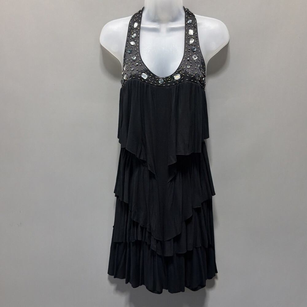 American Rag Womens S Black Tiered Embellished Layered Dress Salsa Night Out